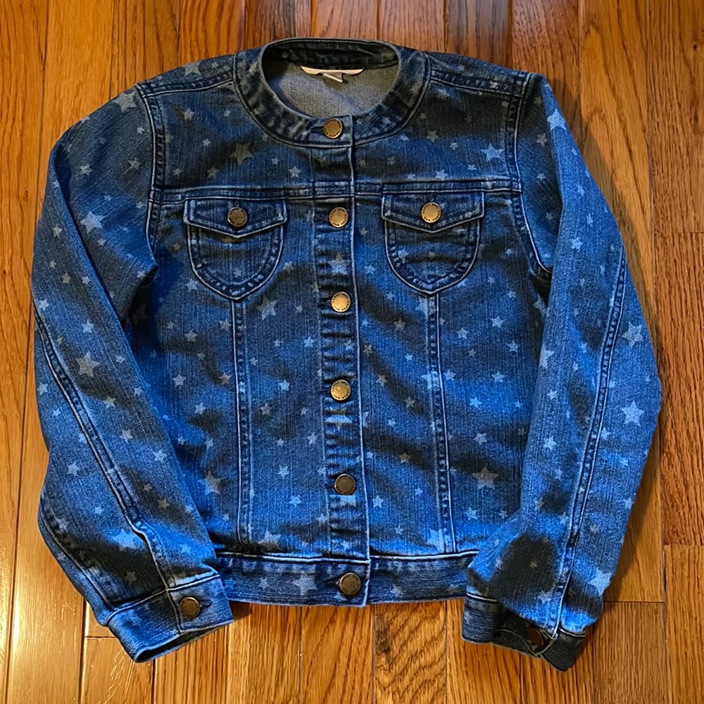 Land’s End Girl’s Indigo Star Denim Jean Jacket M 10/12 EUC
